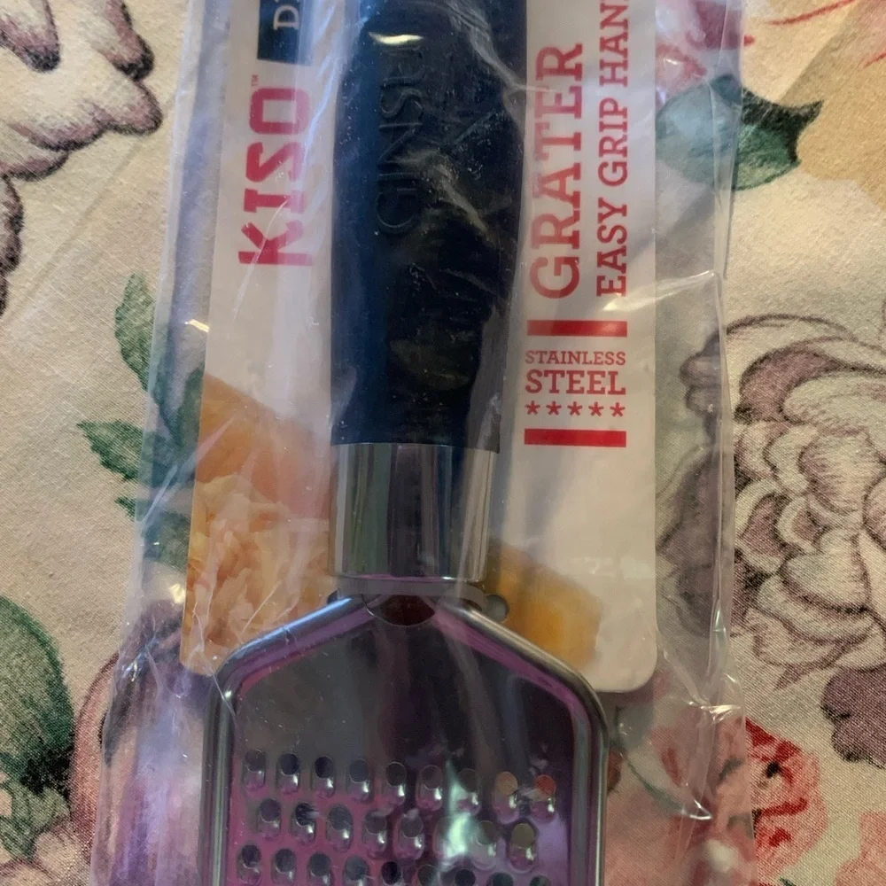 Silver Stainless Steel Cheese Grater with Black Ergonomic Handle